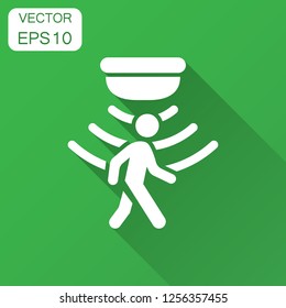 Motion sensor icon in flat style. Sensor waves with man vector illustration with long shadow. People security connection business concept.