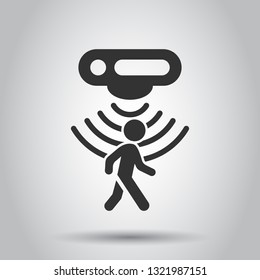 Motion sensor icon in flat style. Sensor waves with man vector illustration on white background. People security connection business concept.