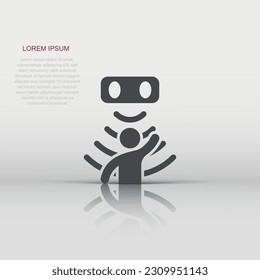 Motion sensor icon in flat style. Sensor waves with man vector illustration on white isolated background. People security connection business concept.