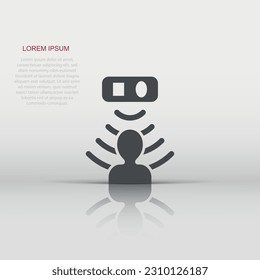 Icono del sensor de movimiento en estilo plano. Olas de sensores con la ilustración vectorial man sobre fondo aislado blanco. Concepto de negocios de conexión de seguridad de la gente.