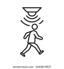 Ícone do sensor de movimento. Ilustração de vetor linear. Onda do sensor. Detecção de alerta doméstico. Símbolos simples. Mova o sinal de rádio.