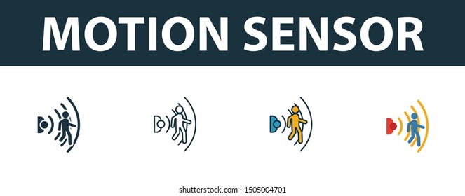 Motion Sensor Icon Set. Four Elements In Diferent Styles From Smart Home Icons Collection. Creative Motion Sensor Icons Filled, Outline, Colored And Flat Symbols.