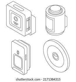 Motion sensor icons set. Isometric set of motion sensor vector icons outline isolated on white background