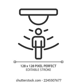 Motion sensor pixel perfect linear icon. Motion detection. Smart home device. Internet of things. Security system. Thin line illustration. Contour symbol. Vector outline drawing. Editable stroke