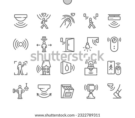 Motion sensor. Smart house. Sensor waves. Security and automatic lighting. Pixel Perfect Vector Thin Line Icons. Simple Minimal Pictogram