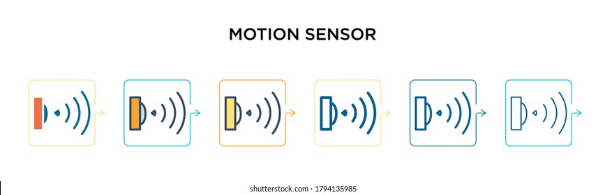 Motion sensor vector icon in 6 different modern styles. Black, two colored motion sensor icons designed in filled, outline, line and stroke style. Vector illustration can be used for web, mobile, ui