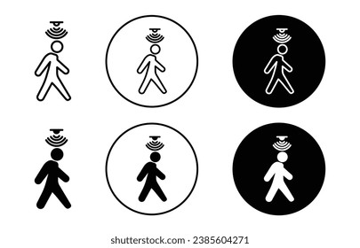 Motion sensor vector icon set. Movement detector sensor symbol in black filled and outlined style.