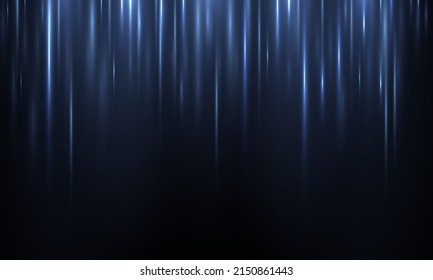 Motion speed blue vertical lines on black background. Glowing line abstract background. Blue fading neon light elements. Futuristic abstract pattern. Simple technology template. Vector illustration.