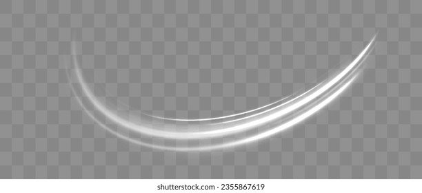 Velocidad de movimiento y desenfoque. Magia vial de mover líneas rápidas. Luminosa línea de velocidad de neón blanco. Espiral brillante. Efecto de onda de trazo claro, línea de traza de recorrido de fuego, giro de curva. Ilustración vectorial.
