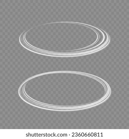 Motion speed and blur. Road magic of moving fast lines. Luminous white neon line of speed. Bright spiral. Light trail wave png effect, fire path trace line, curve twirl. Vector illustration.