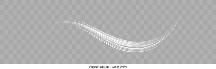 Motion speed and blur. Road magic of moving fast lines. Luminous white neon line of speed. Bright spiral. Light trail wave png effect, fire path trace line, curve twirl. Vector illustration.