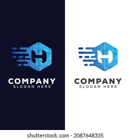Motion Speed Line 'H' Polygonal hexagon Initial letter h logo vector design