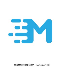 Motion speed line letter M logo design for it, delivery, transportation company, etc. Dynamic vector unusual font.