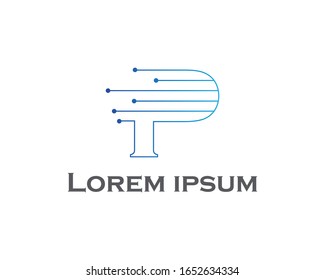 Elemento de plantilla de diseño del logotipo P de la letra de línea de velocidad de movimiento