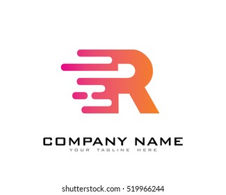 Motion Speed Line Letter R Logo Design Template Element