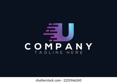 Motion Speed Line Letter U Logo Design. Letter U Tech Logo Design.