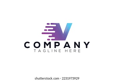 Motion Speed Line Letter V Logo Design. Letter V Tech Logo Design.