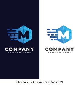 Motion Speed Line 'M' Polygonal hexagon Initial letter m logo vector design