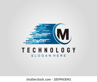 Motion Speed Line Techno Letter M Logo Vector Design.