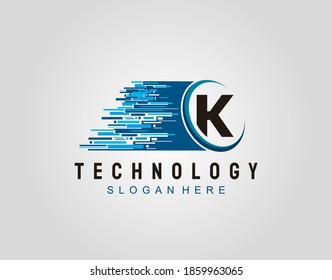 Motion Speed Line Techno Letter K Logo Vector Design.