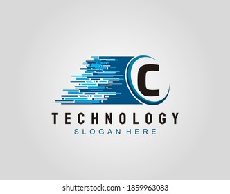 Motion Speed Line Techno Letter C Logo Vectordesign.