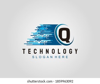 Diseño de vectores con logotipo Q de línea de velocidad de movimiento Techno Letter.