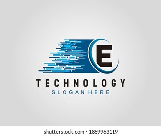 Diseño de vectores con logotipo de la letra E de la línea de velocidad de movimiento Techno.