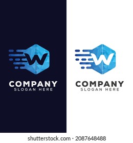 Línea de velocidad de movimiento 'W' hexágono poligonal Letra inicial con diseño vectorial del logotipo