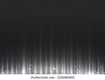 Motion speed white vertical lines on transparent background. Glowing line abstract background. Silver fading neon light elements. Futuristic abstract pattern. Simple technology template, vector 