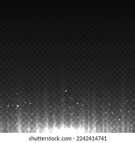 Velocidad de movimiento líneas verticales blancas sobre fondo transparente. Fondo abstracto de línea brillante. Elementos de luz de neón que se desvanecen de plata. Patrón abstracto futurista. Plantilla de tecnología simple, vector 
