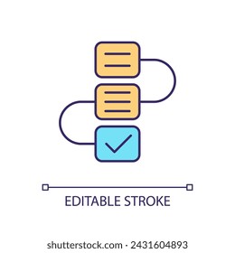Icono de color RGB de los hitos del proyecto. Finalización del plan de negocio. Bloques Tasklist. Ilustración aislada del vector. Dibujo de líneas rellenas simples. Trazo editable. Fuente Arial utilizada