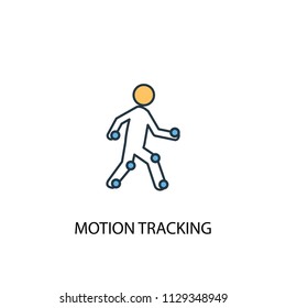 Motion tracking concept 2 colored line icon. Simple yellow and blue element illustration. Motion tracking concept outline symbol design from Augmented reality set.