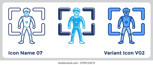 Motion Tracking Icon folgt genau den Bewegungen der Benutzer, um sicherzustellen, dass virtuelle Objekte in der realen Welt stabil bleiben. Blau, Flachblau, Dualtone-Stil.