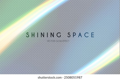 Motion transparent light effect. Shining rainbow beams magic background and liquid speed light