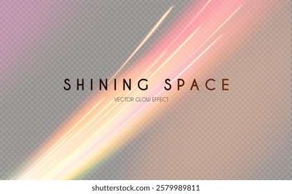 Motion transparent light effect. Shining rainbow beams magic background and liquid speed light