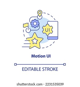 Motion UI concept icon. App production. Trend in website development abstract idea thin line illustration. Isolated outline drawing. Editable stroke. Arial, Myriad Pro-Bold fonts used