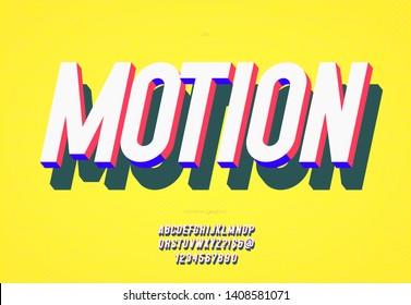 Motion vector font 3d bold style trendy typography for decoration, logo, poster, t shirt, card, sale banner, printing on fabric, industrial. Cool typeface. Modern alphabet. 10 eps