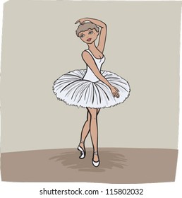 motion vector illustration of a young girl, ballet dancer performing elegantly on stage representing her dance school and classical music