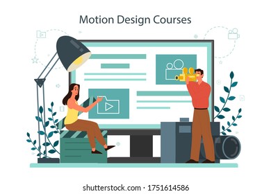 Motion Or Video Designer Online Service Or Platform. Animation Editor, Cartoon Production. Online Course. Vector Illustration