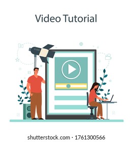 Motion Or Video Designer Online Service Or Platform. Animation Editor, Cartoon Production. Online Video Tutorial. Vector Illustration