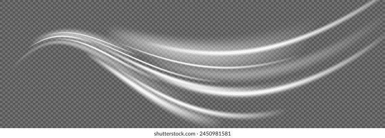 Motion wave effect. Dynamic white line trail. On a transparent background.