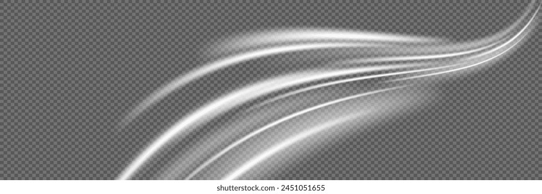 Motion wave effect. Dynamic white line trail. On a transparent background.