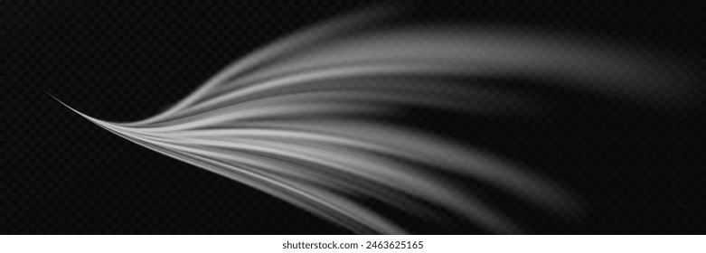 Motion wave effect. Dynamic white line trail. On a transparent background.