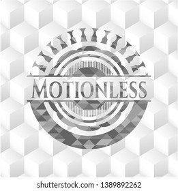 Motionless grey emblem. Retro with geometric cube white background