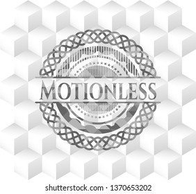 Motionless realistic grey emblem with geometric cube white background