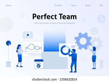 Motivate Perfect Team Metaphor Flat Template. Vector Illustration of Employee in his Place Working for Successful Result. Seo Business Concept of Team Work. Landing Page for Leading Financial Gain