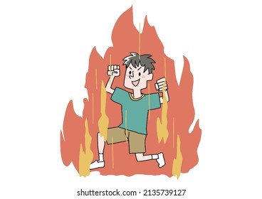  A motivated boy, a comical handwritten person, a vector, and simple coloring of line drawings.