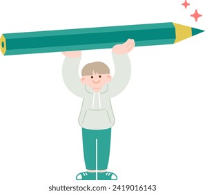Motivated boy with a pencil in his hand.
