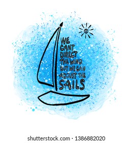 Motivated Brainy Quotas lettering vector composition. Mindful phrase on blue water background.