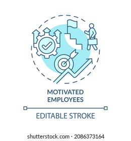 Motivated employees blue concept icon. Internal growth abstract idea thin line illustration. Workers involved in company growth process. Vector isolated outline color drawing. Editable stroke